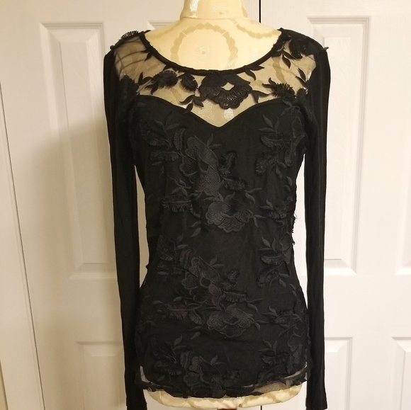 PattyBoutik Tops - Black Lace Shirt with Sweetheart Neckline - SizeXL